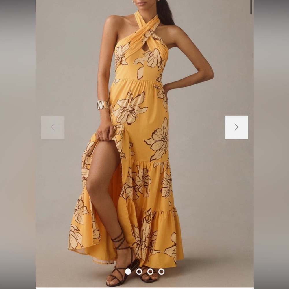 Anthropologie Hutch Floral Halter Maxi Dress SIZE 10 Maize
